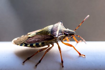 Green Stink Bug on White Surface