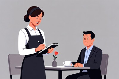 Waitress taking order from man