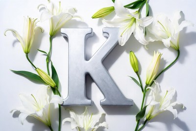 Silver K Letter with White Lilies