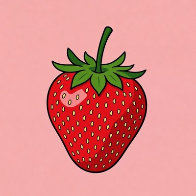 Cartoon Strawberry on Pink Background