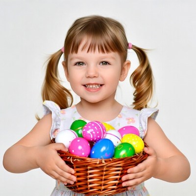 Girl holding Easter eggs basket