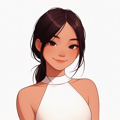 Anime girl smiling in white dress