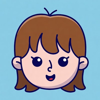 Smiling cartoon girl with brown hair