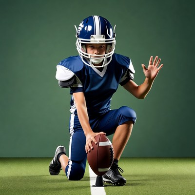 Young boy in football uniform holding ball