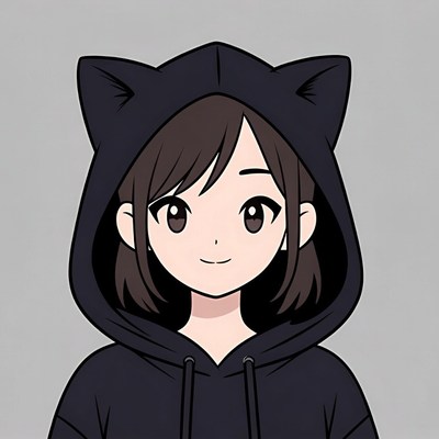 Anime girl in black cat ear hoodie