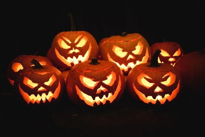 Carved Jack-o-Lantern Pumpkins Glowing