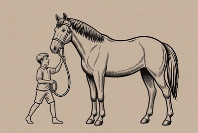 Boy holding horse lead