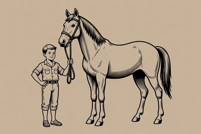 Boy holding horse reins