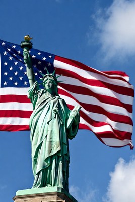 Statue of Liberty with American Flag