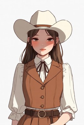 Anime girl in white cowboy hat
