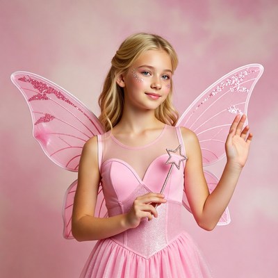 Girl in pink fairy costume with wand