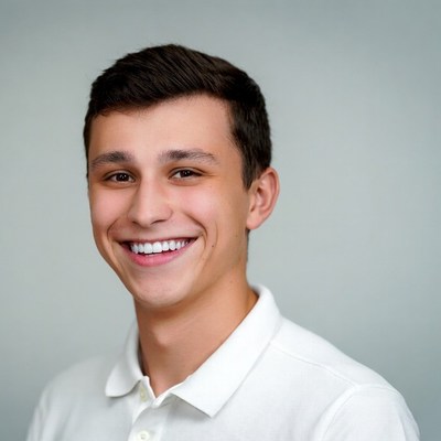 Smiling young man in white shirt