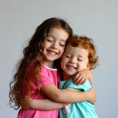 Two young girls hugging