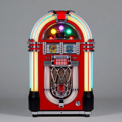 Retro Red Jukebox with Neon Lights