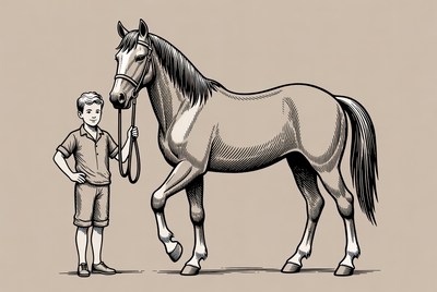 Boy holding horse reins