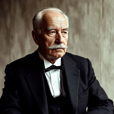 Elderly man in tuxedo with mustache