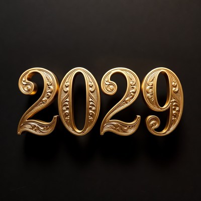 Golden 2029 Numbers on Black