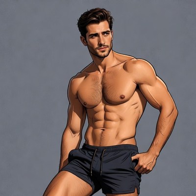 Muscular shirtless man in shorts