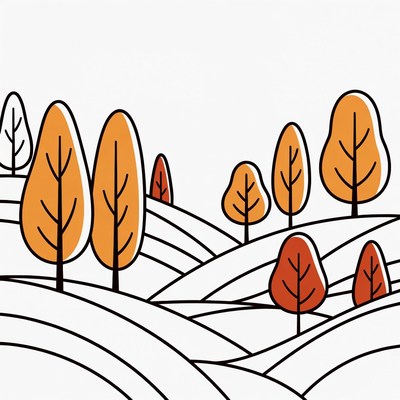 Autumn Trees on Snowy Hills