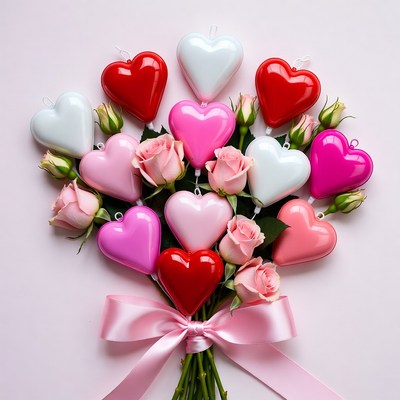 Heart-Shaped Ornaments Bouquet with Roses