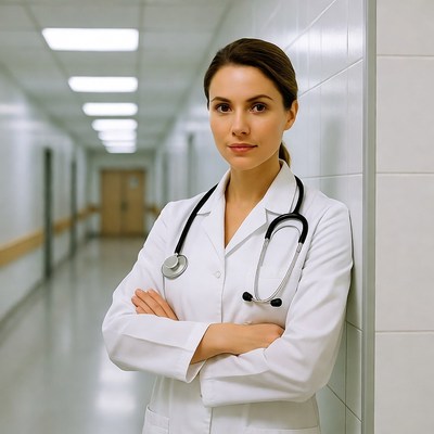 Female doctor in hospital hallway
