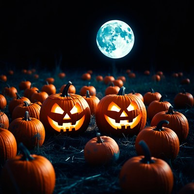 Jack-o'-lanterns under full moon