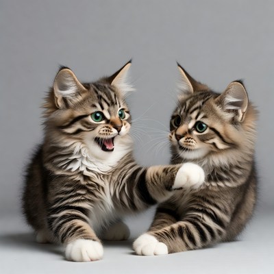 Two tabby kittens playing together