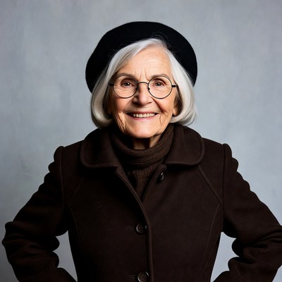Elderly woman in black beret smiling