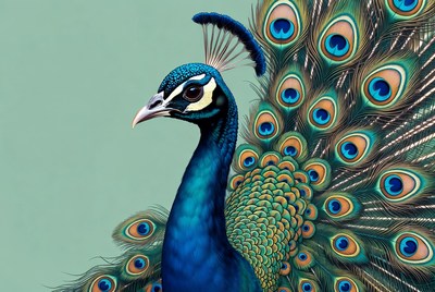 Peacock displaying vibrant tail feathers