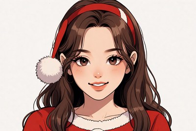 Asian girl in Santa hat smiling