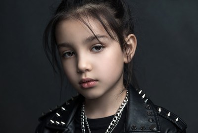 Girl in studded leather jacket