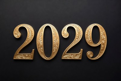 Golden 2029 Numbers on Black