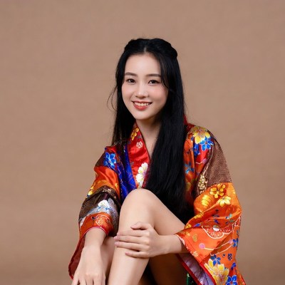 Asian woman in colorful kimono