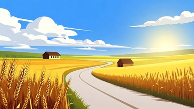 Wheat Field Road with Houses
