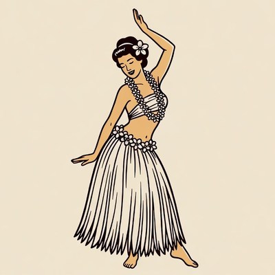 Hula dancer in grass skirt