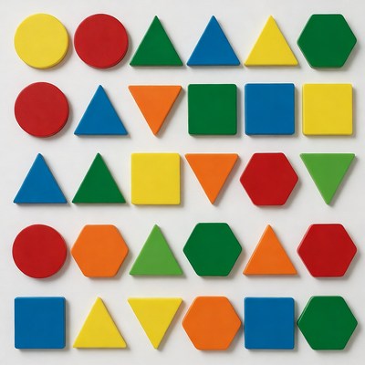 Colorful wooden shapes on white background