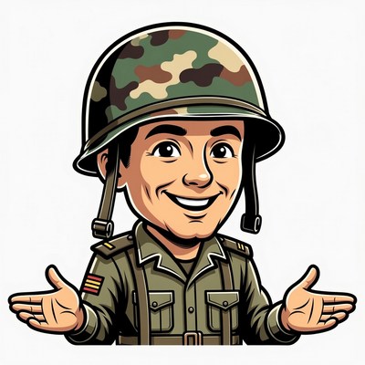 Cartoon Soldier Spreading Arms