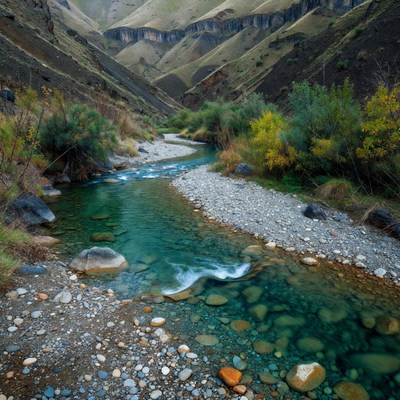 Turquoise River in Mountain Canyon