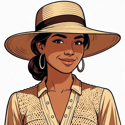 Smiling woman wearing wide-brim straw hat