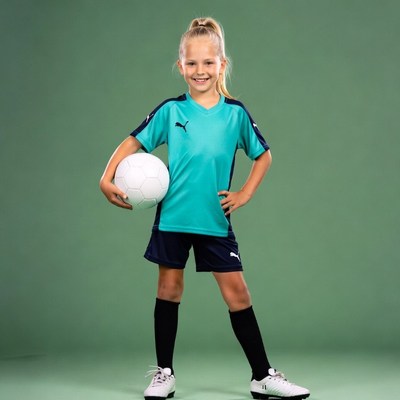 Blonde girl holding soccer ball