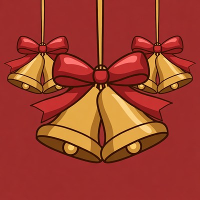 Three Golden Christmas Bells with Red Bows