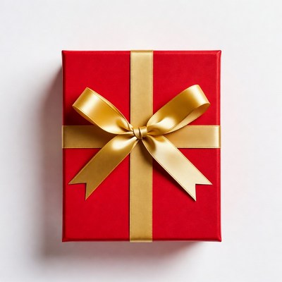 Red gift box with gold ribbon