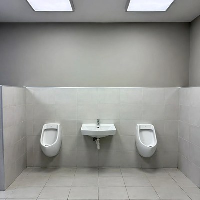 Empty Men's Urinals in Bathroom