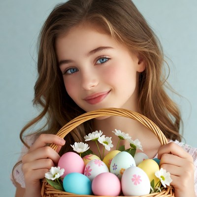 Girl holding Easter basket eggs