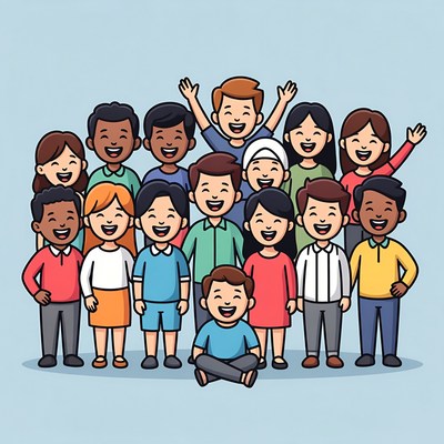 Diverse group smiling happily