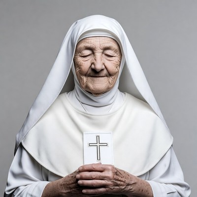 Elderly nun holding cross