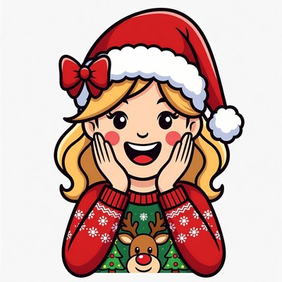 Blonde girl in Santa hat excited