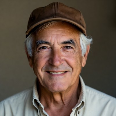 Elderly man wearing brown cap