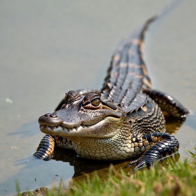 Baby alligator in shallow water
