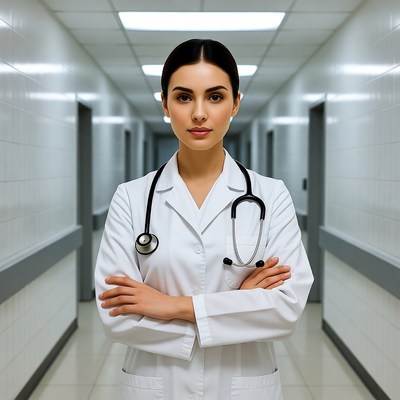 Female doctor in hospital corridor